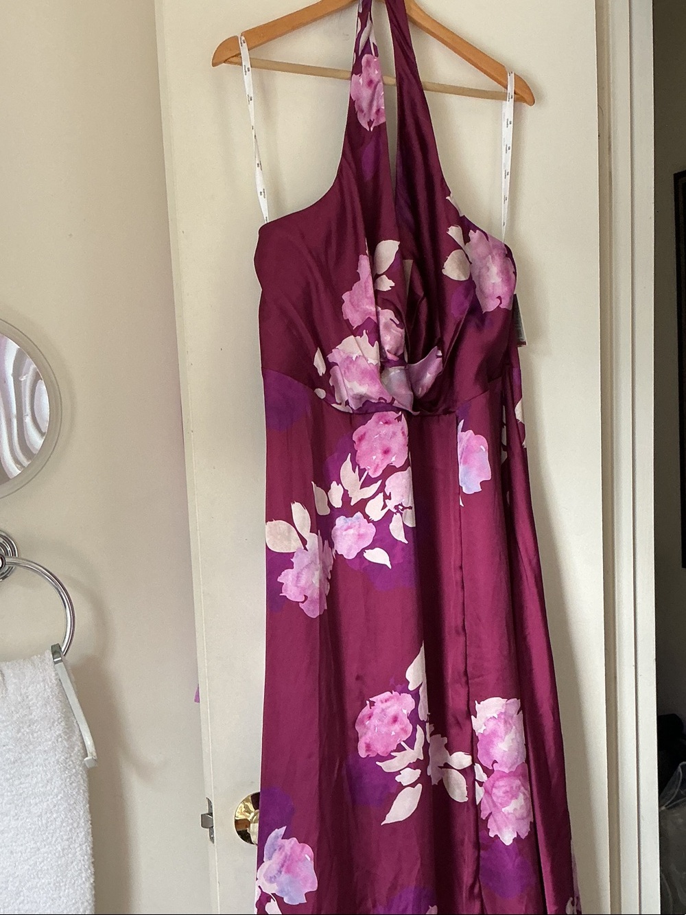 Floral Halter Aline  Maxi Satin  Dress in Deep Plum